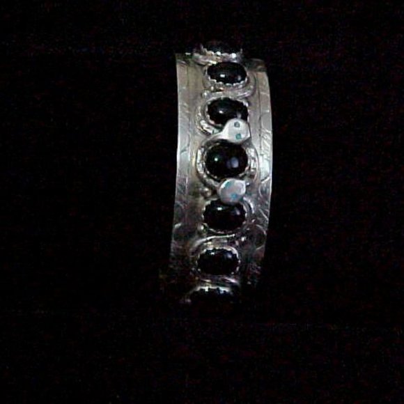 Sterling Silver Black Onyx Cuff by E. Calavaza - Picture 1 of 3